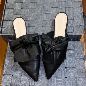Black Leather Bow Mules